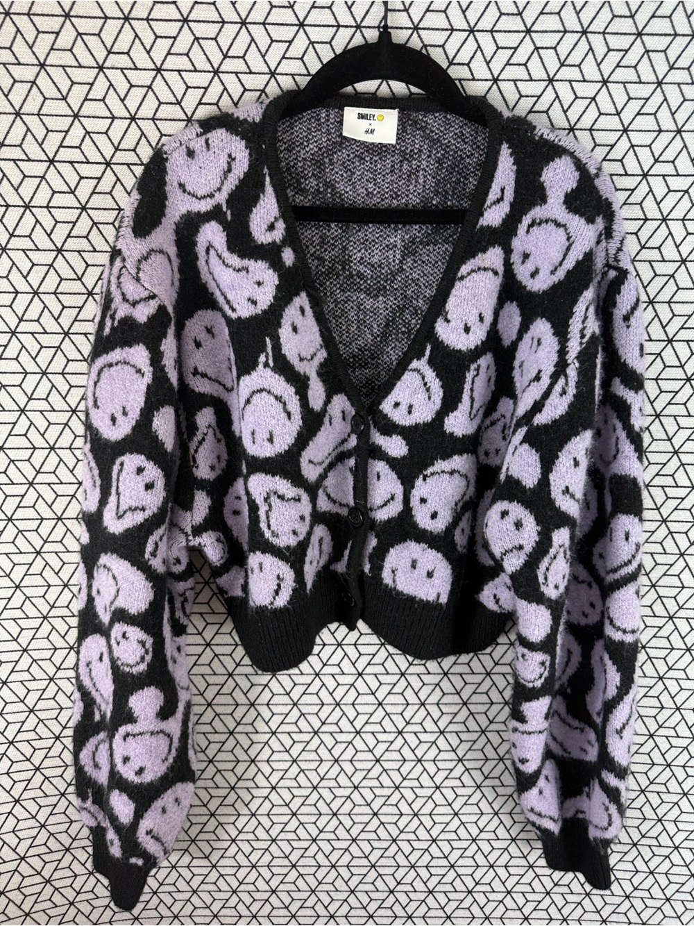 H&M Black and Light Purple Smiley Cardigan